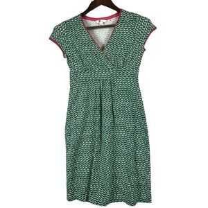 Boden Womens 2P Faux Wrap Dress Green Pink Knit V Neck Fit Flare Preppy Classic